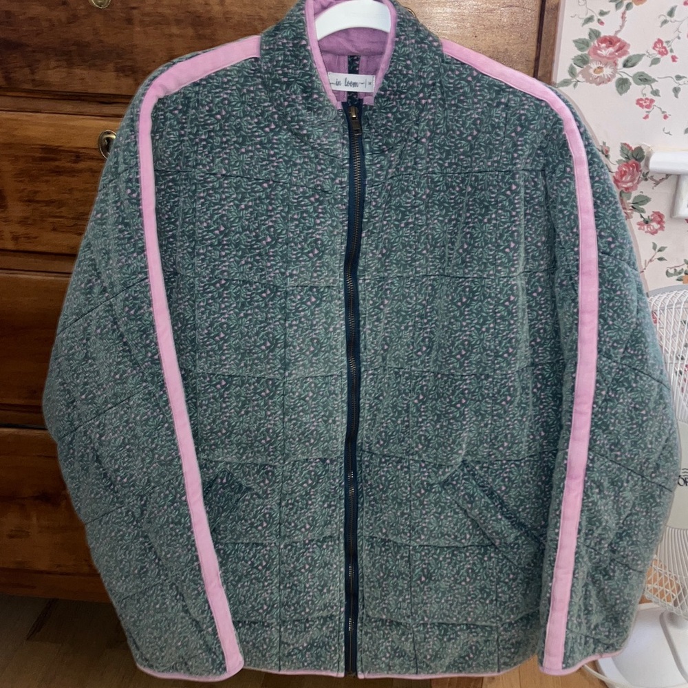 Blue Quilted Jacket with Pink Trim